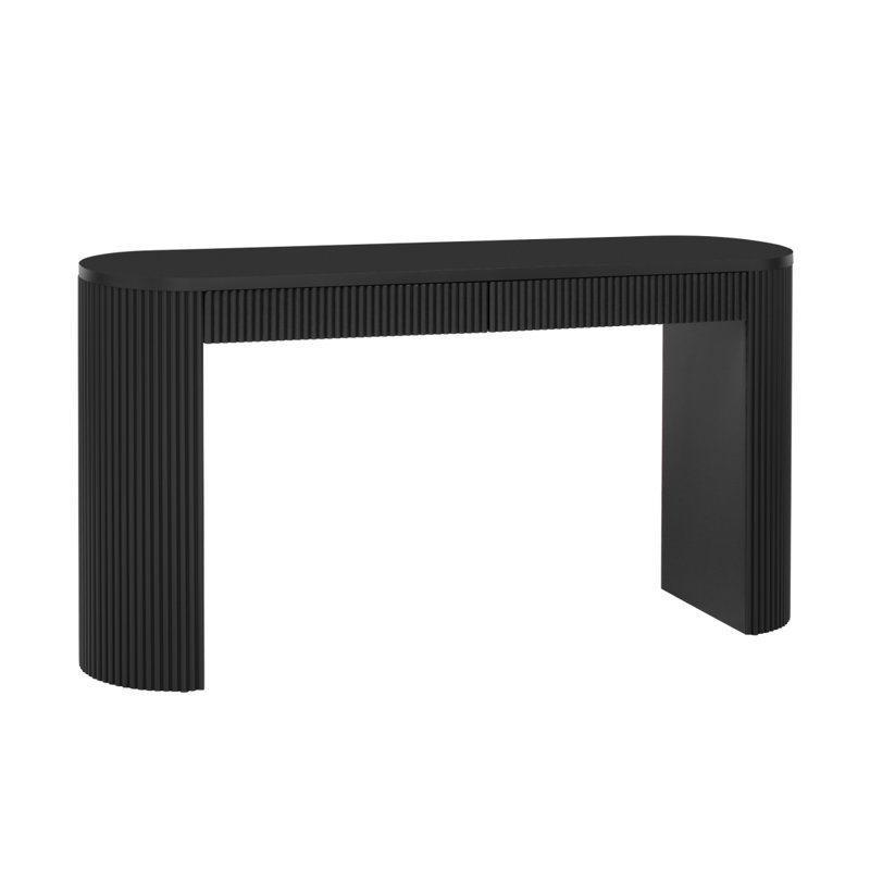 U_STYLE 58.3" Entryway Table with Large Top and Dual Drawers,Console Table with Arched Sturdy Legs Stripe Design,Pine Veneer Sofa Table with Adjustable Feet for Living Room, Hallway,Foyer, Kitchen