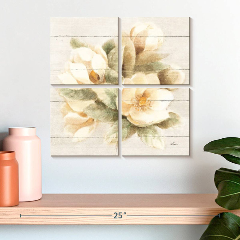 Magnolia Harnek ivoire sur bois, H 18 po x l 18 po