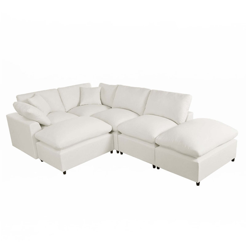 Large U-Shape Sectional Sofa, Beige Polyester