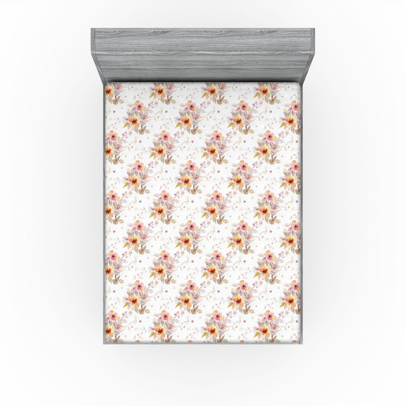 Ambesonne Nature Fitted Sheet Leaves Botanical Style Art, Queen Fitted Sheet, Mauve Rose/Dark Peach Floral