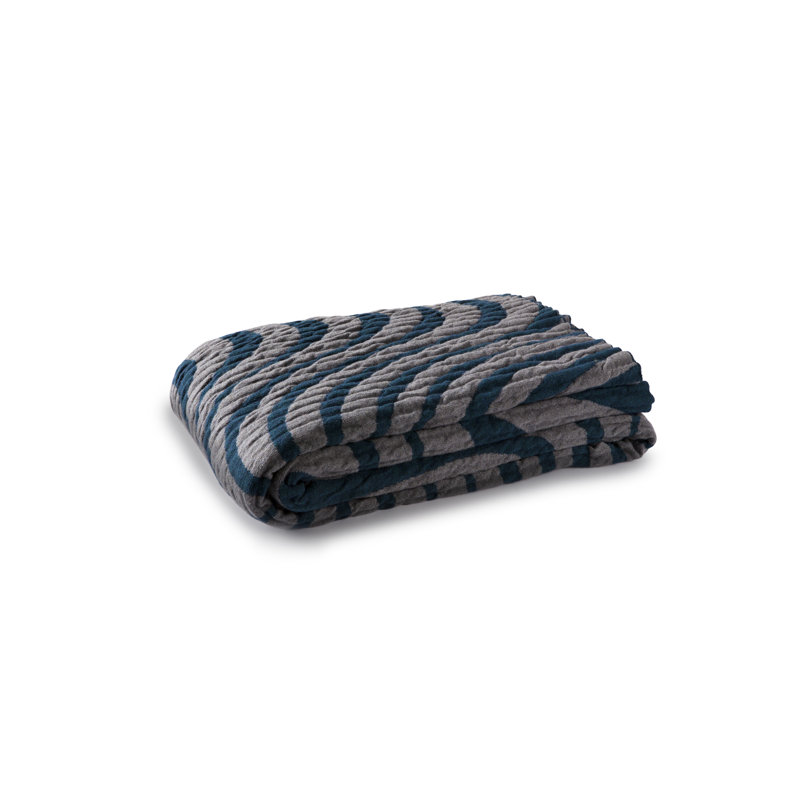 Knitted Throw Blanket, Charcoal Gray / Teal
