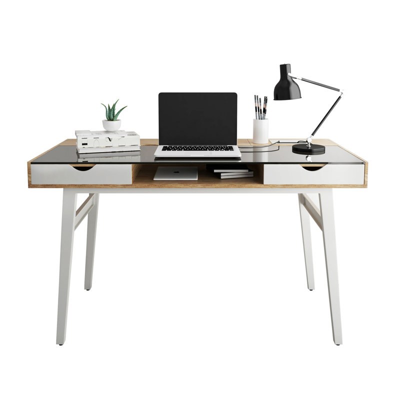 Techni Mobili Compact Computer Desk With Multiple Storage, Walnut