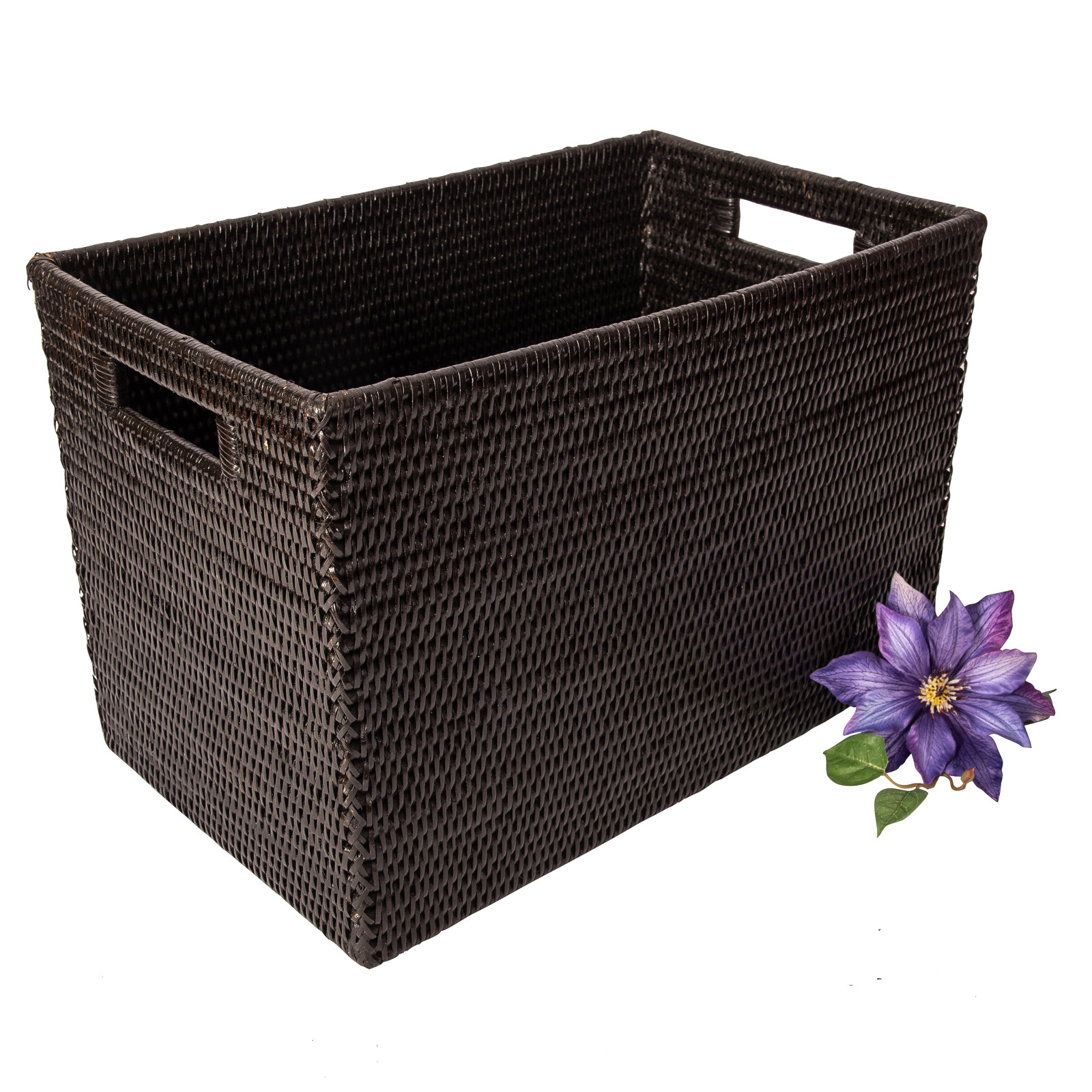 Handmade Coastal Rattan Decorative Basket 1, Tudor Black
