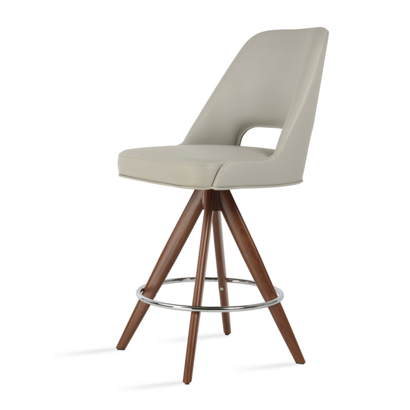 Tabouret de bar et de comptoir Marash Pyramid, Noyer, Blanc cassé, Tabouret de comptoir (siège d'une hauteur de 24 p