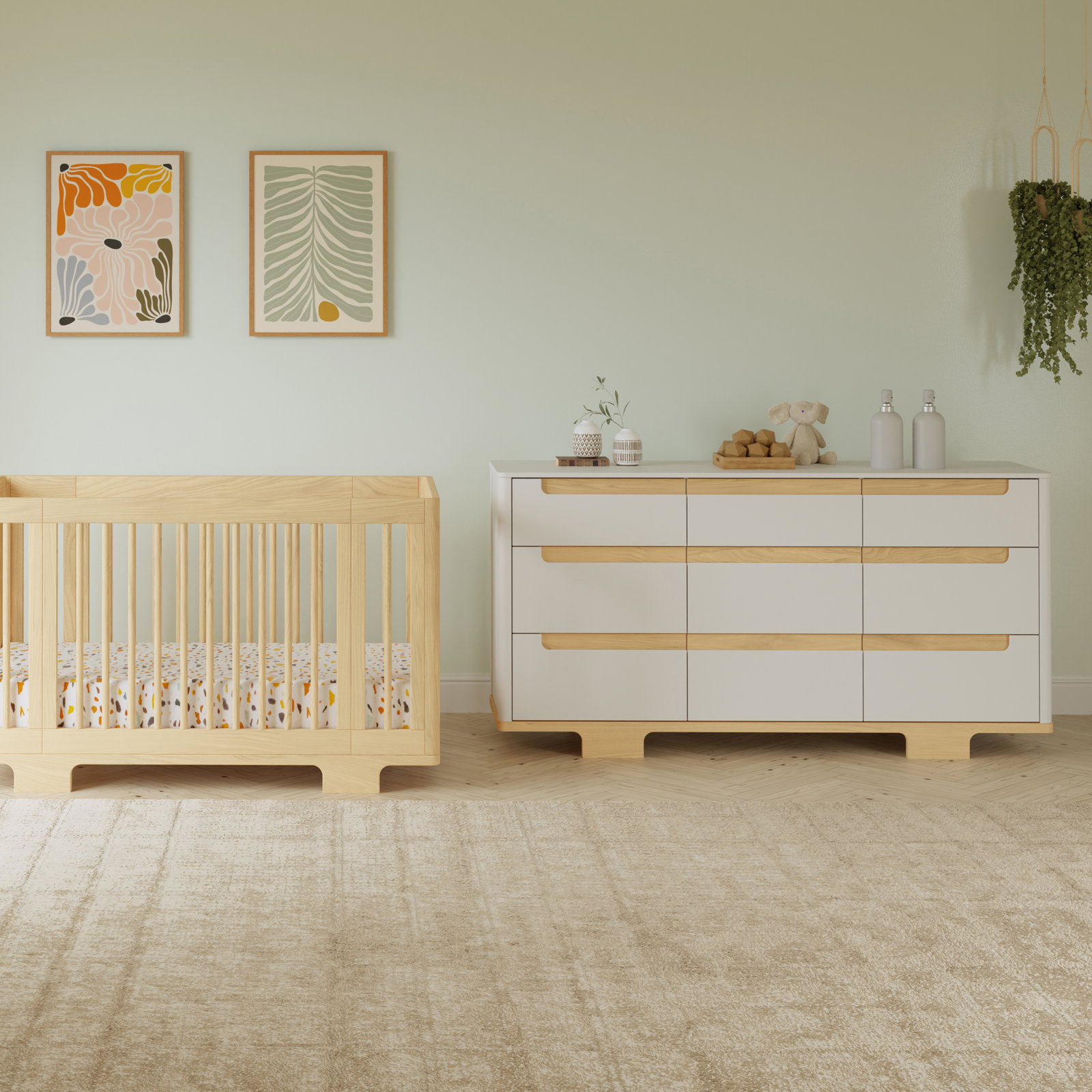 Yuzu 9-Drawer Dresser, Assembled, White/Natural