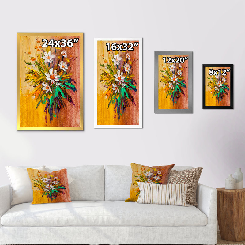 «Daisy Flowers», œuvre d'art traditionnelle sur toile, Impression noire sur toile encadrée, H 20 po x l 12 po x P 1 po
