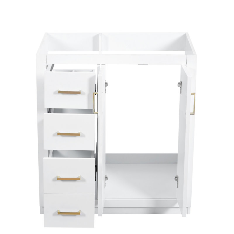 Ensemble de meuble-lavabo autoportant avec cadre en bois massif 30 po, 3 tiroirs et portes à fermeture douce, White