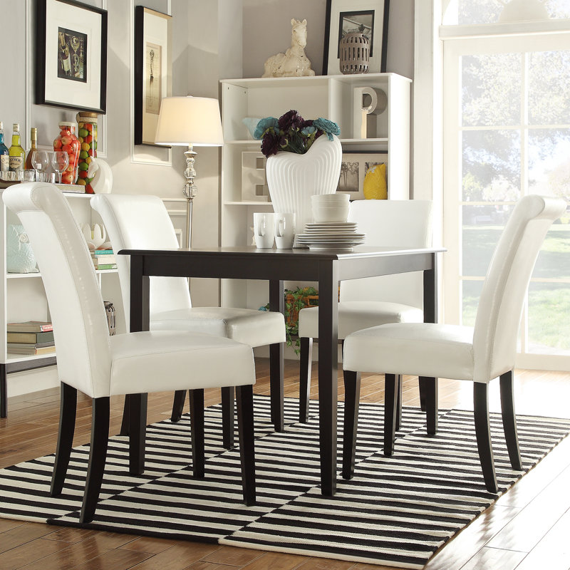 Norita Four Leg Dining Set, White, 5 Pieces: Table, 4 Chairs