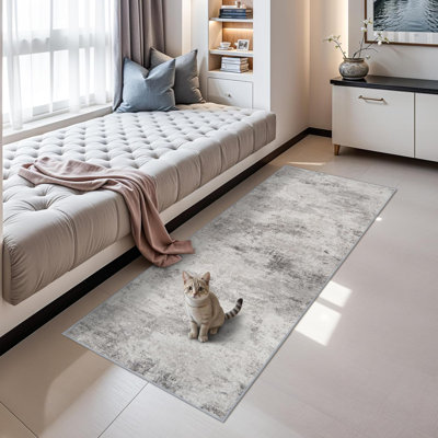 Rug Runners Abstract - Washable Hallway Runner Rugs Non Slip Kitchen Carpet Low Pile Soft Indoor Floor Mat Front Door for Bedroom Entryway Laundry Grey