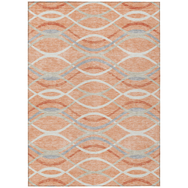 3' X 5' Peach Orange And Gray Abstract Washable Indoor Outdoor Area Rug