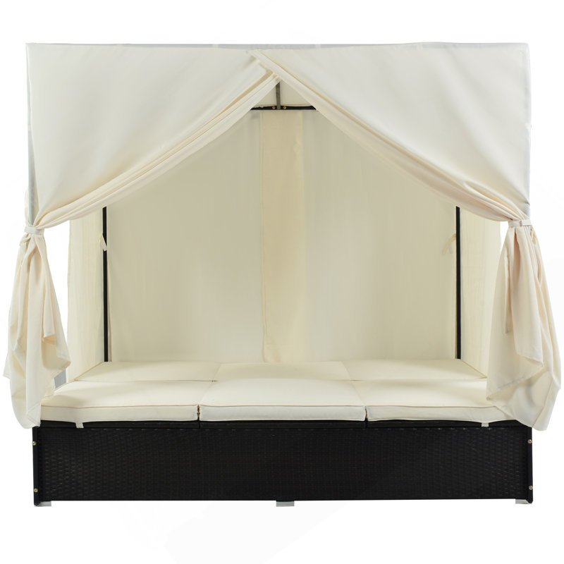 Lit de jour d'extérieur en osier avec coussins et sièges réglables pour patio, Beige