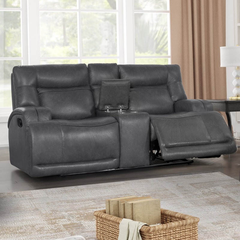 Causeuse Fuchs avec deux fauteuils inclinables gris, Manuel, Manuel - Bouton-poussoir