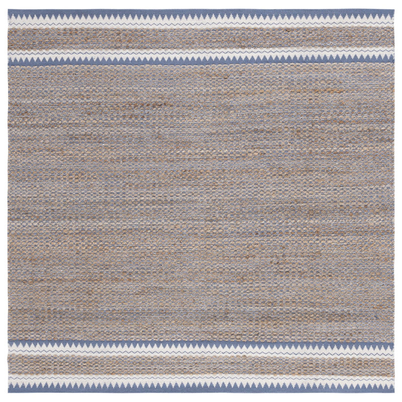 Jamesy Natural Fiber Hand Woven Jute/Wool Rug in Natural/Blue, Square 6'