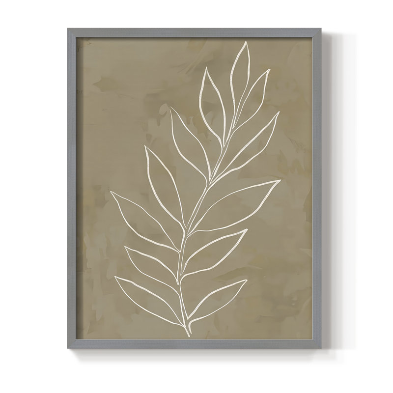 «Leaf Line Art III», reproduction encadrée - bois massif, H 30 po x l 24 po, Gris