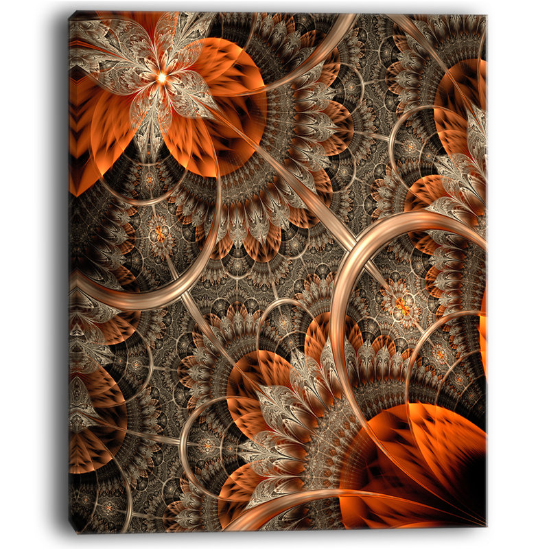 Reproduction d’art sur toile tendue, fleur brune orange, H 40 po x l 20 po x P 1po