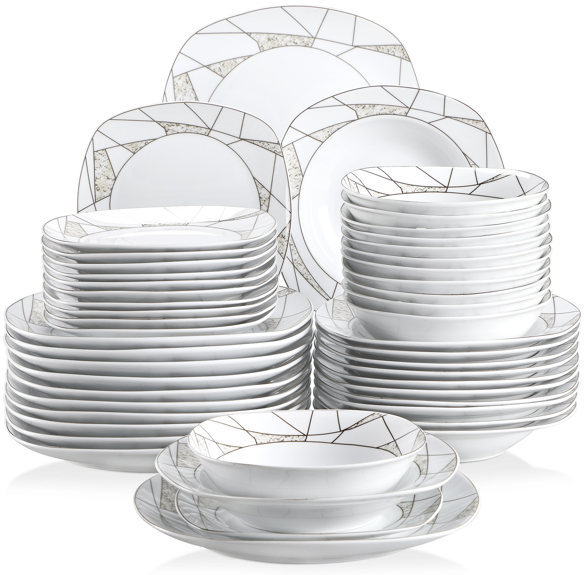 MALACASA Elisa 60-Piece Porcelain Dinner Set with Coffee Cups