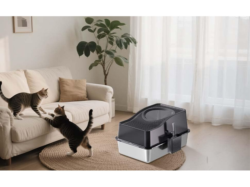 Stainless Steel Litter Box, White, 24cm H x 41cm W x 60.5cm D