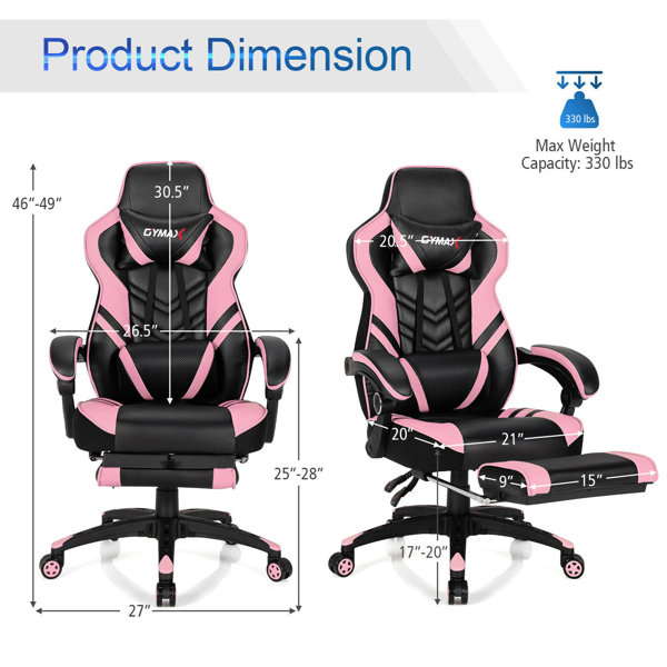 Gymax Pink Plastic Massage Gaming Chair Racing Recliner Computer