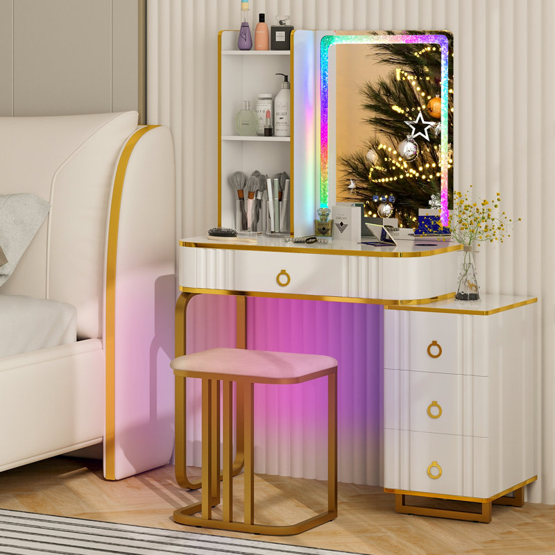 Dressing Table, White/Gold