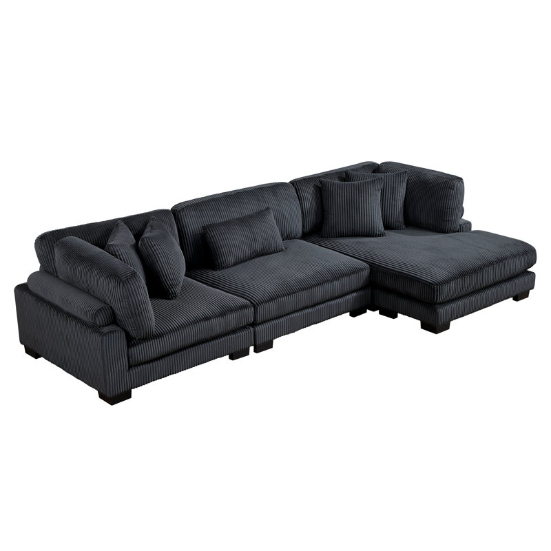Canapé modulaire 3 pièces Constantino, H 34,5 po x l 135 po x P 70 po, Velours côtelé noir