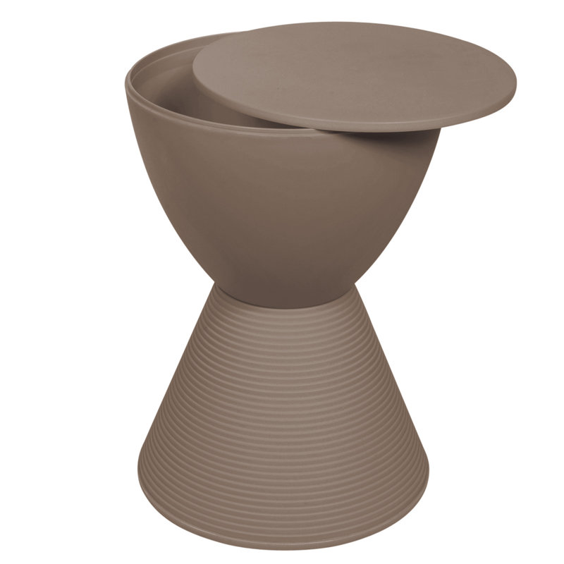 Taupe Round Plastic Pedestal End Table with Storage
