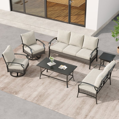 Charron Outdoor Metal 7-person Patio Set With Two Tables and Wicker Decor