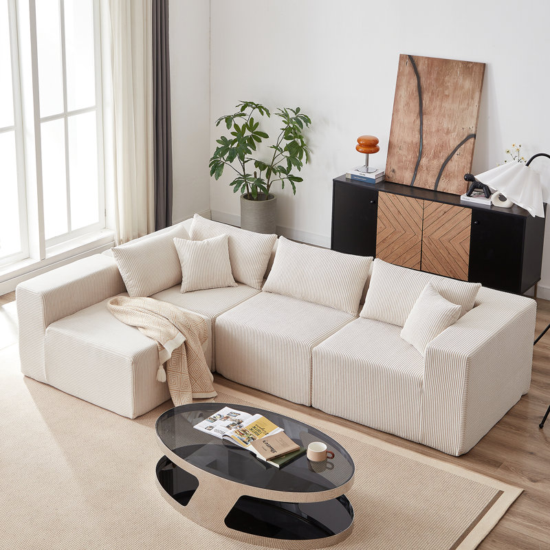 Canapé modulaire en L 104 po en velours côtelé modulaire, Beige