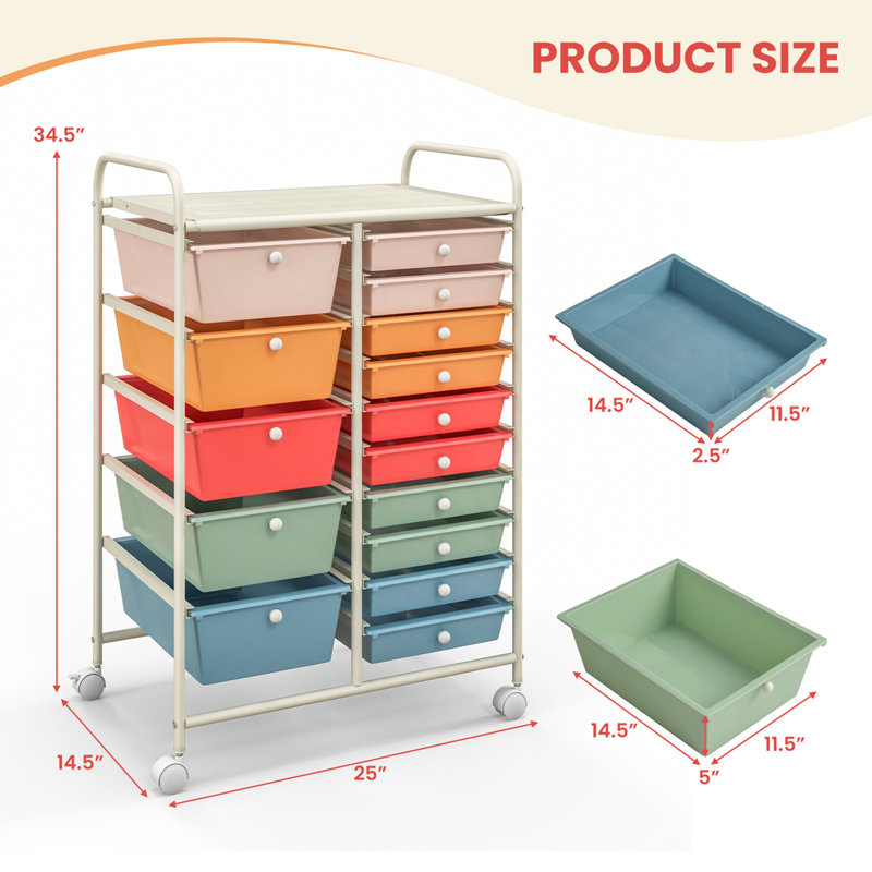 Commode de rangement roulante 15 tiroirs Hoffman, Multicolores