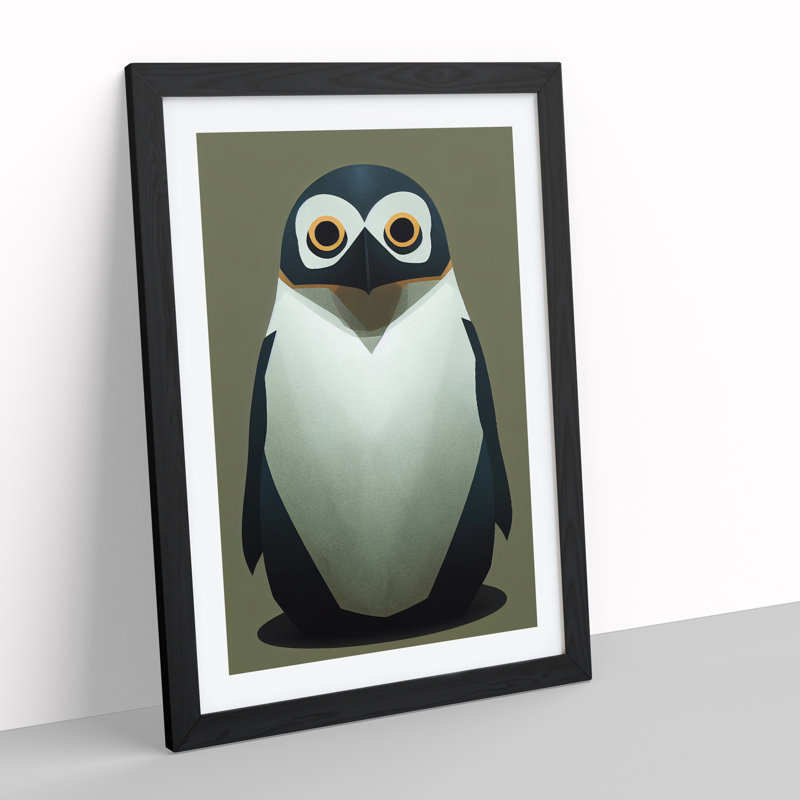 XV1022-4698X Tiny Penguin - Print, Black Framed, White, 48cm H x 36cm W