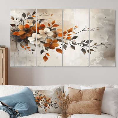 Impression sur toile, fleurs de cerisier orange et beige