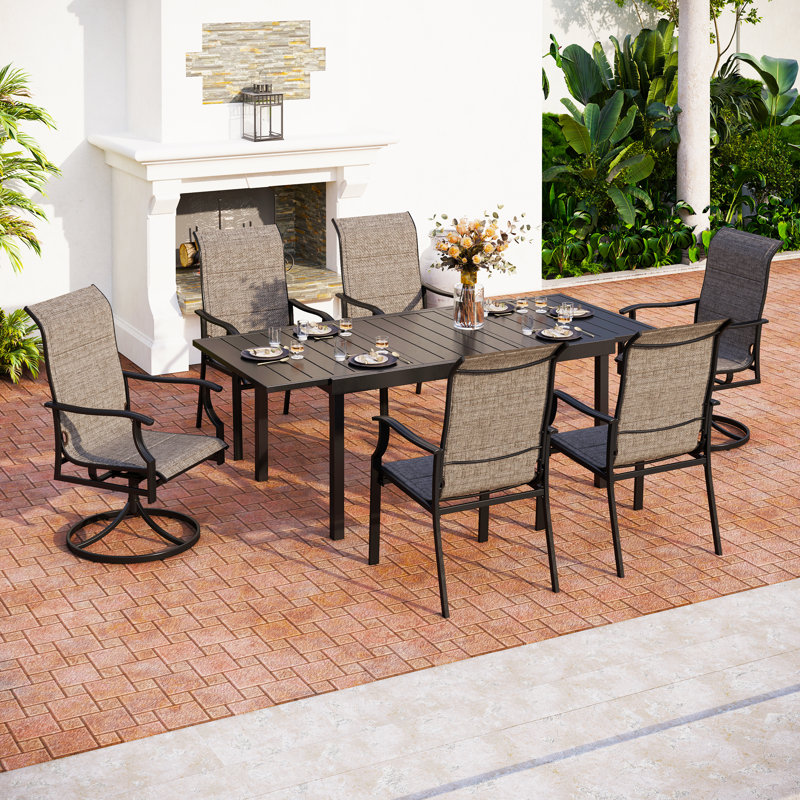 Ensemble repas pour patio 6 personnes Alyah avec chaises pivotantes rembourrées en textile