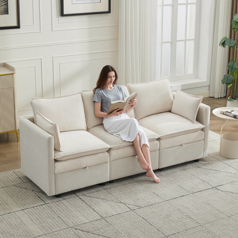80.3" Wide Modular Storage 3-Seater Sofa, Beige