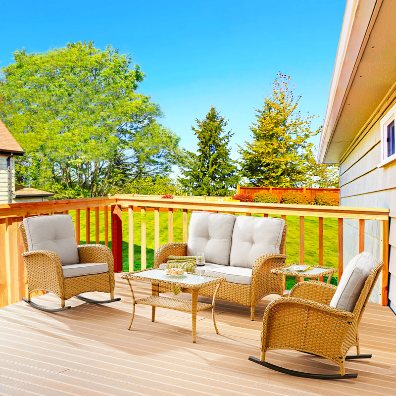 Ensemble de patio complet pour 4 personnes avec coussins Aluel, Beige, Jaune