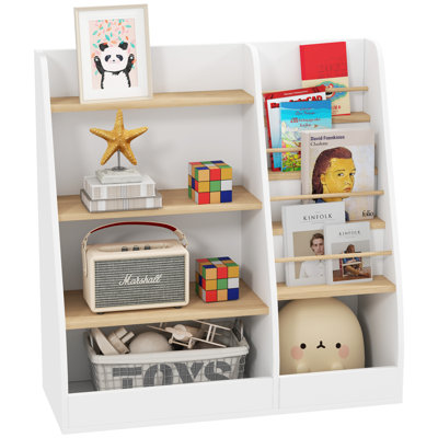 Kids Bookshelf and Toy Storage Organizer, 4 Tier Bookshelf for Kids with 4 Layer Book Rack and Storage Grid, for Living Room, Kids Room, Playroom, Bed by Isabelle & Max