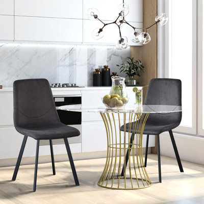 Confortable fauteuil de salle à manger gris foncé en métal Mid-Century de 2 personnes, sièges en tissu et dossiers ergonomiques, assemblage simple, pieds modernes de 20,4 po de largeur, sièges à dossier en velours, convient à l'intérieur