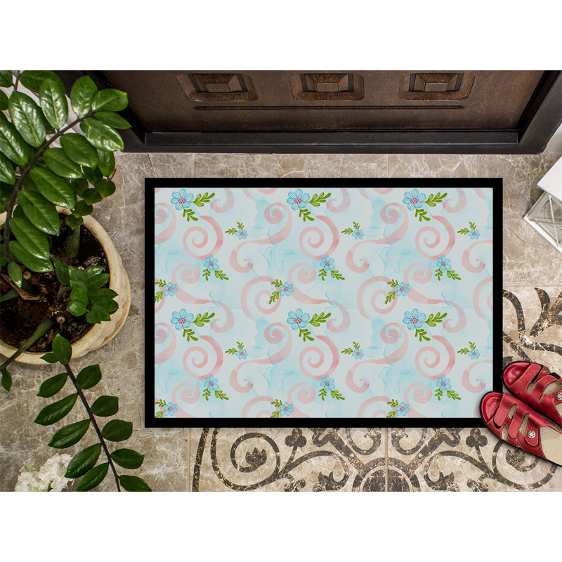 Tapis de porte pour l’extérieur antidérapant fleurs et tourbillons Yelverton, H 0,25 po x l 27 po x P 18 po