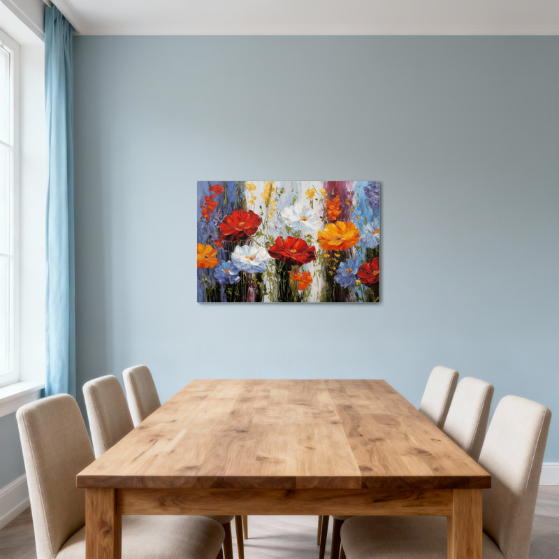 Plantes et fleurs, fleurs colorées sur toile, H 24 po x l 36 po