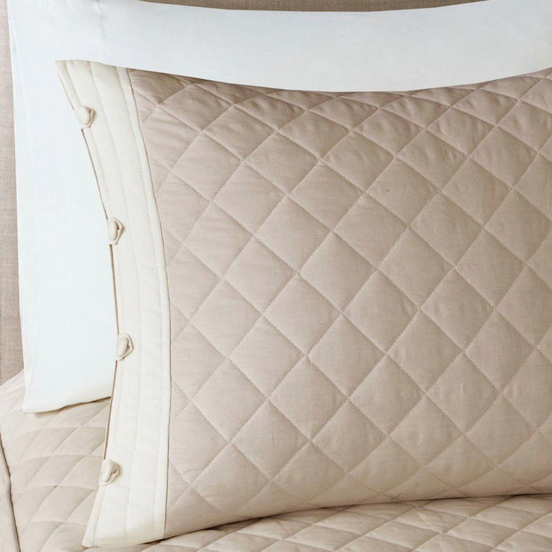 Ensemble de couvre-lit 4 pièces en coton kaki pour grand avec taies décoratives et oreiller