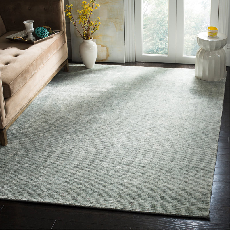 Tapis bleu clair noué à la main Mcelroy, Rectangle 8 pi x 10 pi
