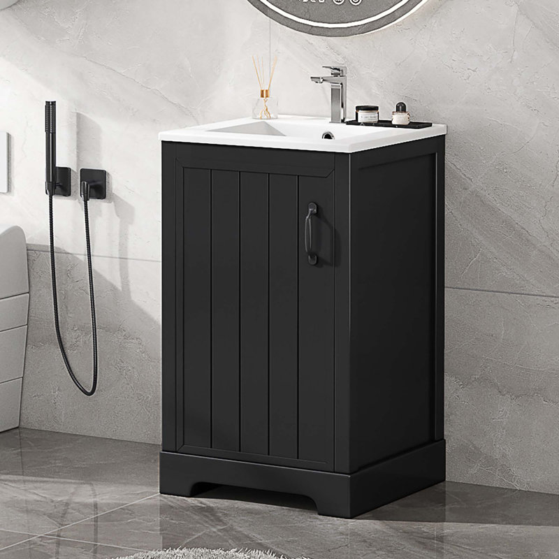 Meuble-lavabo de 20 po avec lavabo, armoire de salle de bain avec porte à fermeture douce, support de rangement et tablette réglable