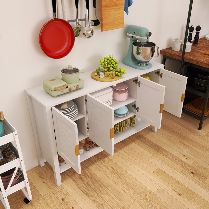 Buffet en bois 55,25 pouces avec tablette ouverte et crochets doubles, White