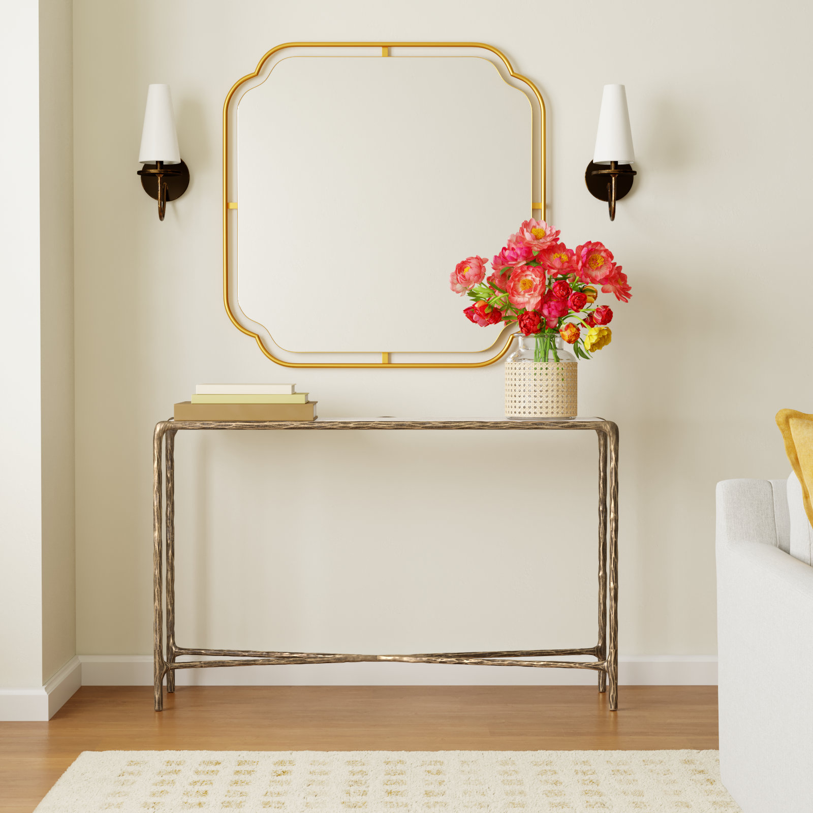 Evelynn 48'' Console Table, Brass, White Marble