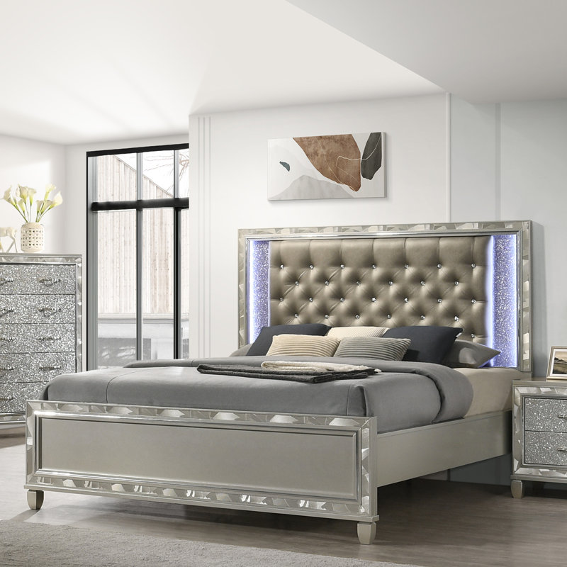 Lit standard en cuir Joi Vegan, Argent, Très grand