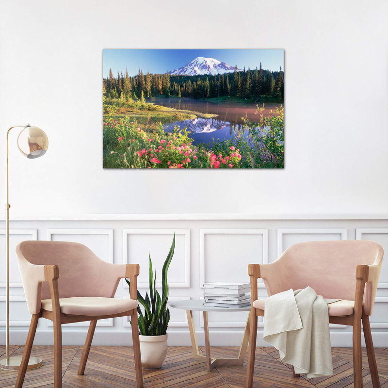 Mt Rainier And Wildflowers At Reflection Lake, Mt Rainier National Park, Washington by Tim Fitzharris - Wrapped Canvas Painting