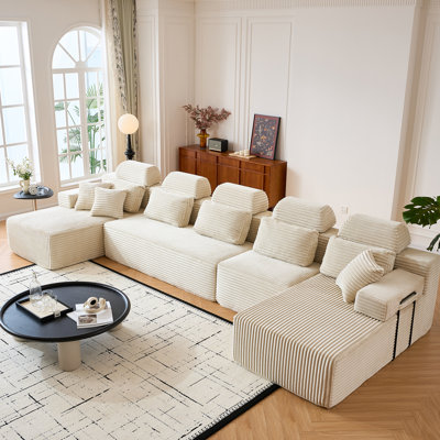 Canapé modulaire en U de 171 po avec méridienne modulaire en U avec méridienne en velours côtelé de 171 po, aucun assemblage requis, blanc