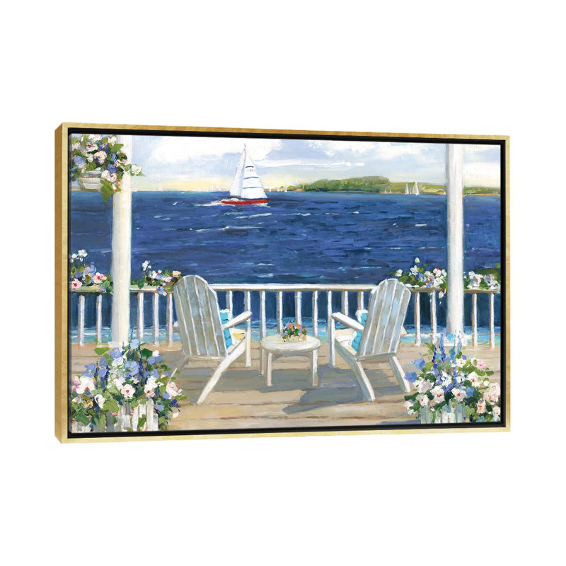 «Summer Sail» par Sally Swatland - reproduction d'art, H 26 po x l 40 po x 1,5 po, Toile encadrée d'or, Pas de tapis