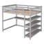Full Size Loft Bed with Desk and Storage Shelves, Grey Solid Wood High Sleeper with Integrated Workstation
