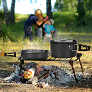 Bruntmor Camping Cooking Set Of 7 - Pre Seasoned Cast Iron Pots, Pans, and  Dutch Ovens with Lids for Outdoor Campfire Cooking - Skillet Grill Cookware  Set with Storage Box 