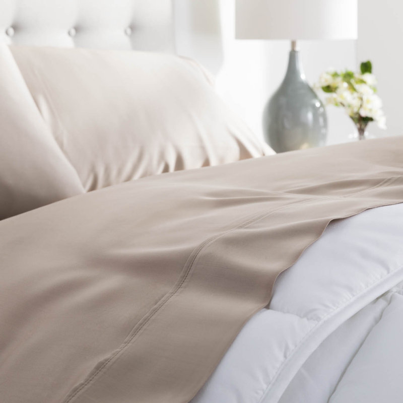 Satin Solid Colour Sheet Set, Sandstone, Split King Sheet Set + Fitted Sheet + 2 Pillowcase