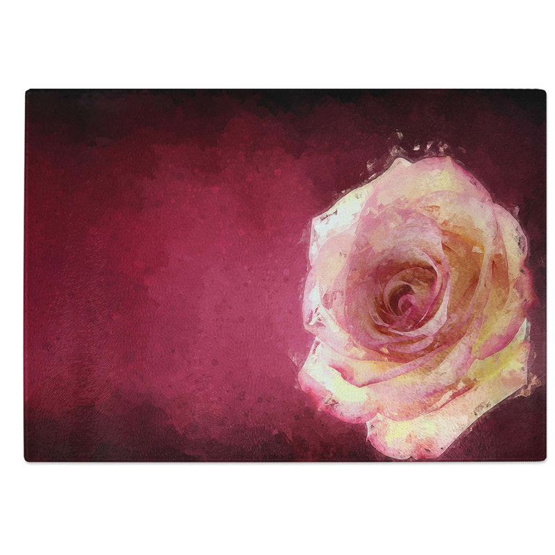 Glass Lone Pink Rose in Abstract Chopping Board, 39 cm W x 28.5 cm L